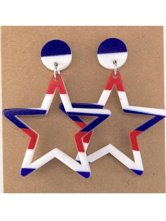 Jewelry - Acrylic Red White and Blue Star Stud Earrings Fashion Jewelry